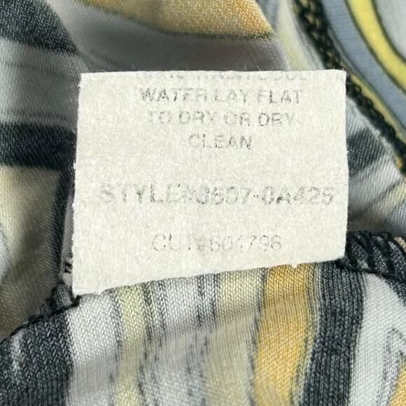 Y2k Geometric babydoll Shirt Top Sz L deep V Neck Yellow Retro Mod 70s indie - Picture 9 of 9